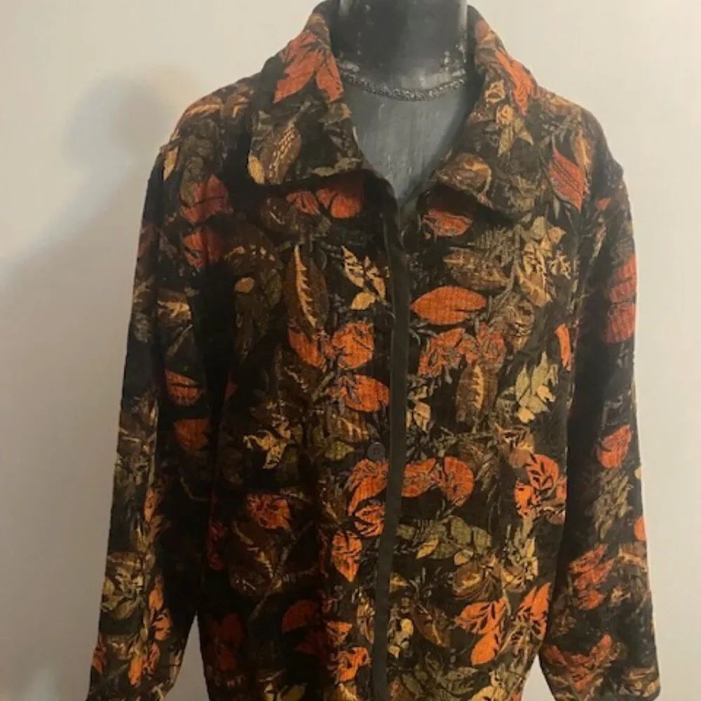 Brown/Tan/Orange embroidered Leaf Pattern reversible Brown jacket, sizeโ1X